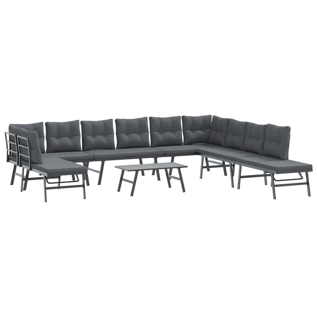 6 Piece Garden Benches with Cushions Black Powder-coated Steel