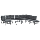 6 Piece Garden Benches with Cushions Black Powder-coated Steel - Front View