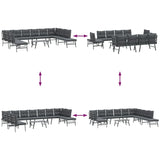 6 Piece Garden Benches with Cushions Black Powder-coated Steel - Low Angle