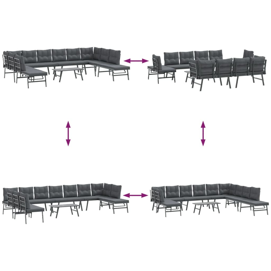 6 Piece Garden Benches with Cushions Black Powder-coated Steel