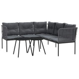 Garden Sofa Set with Cushions Black Steel and Textilene