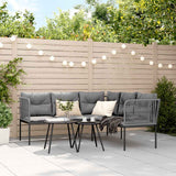 Garden Sofa Set with Cushions Black Steel and Textilene - Side View