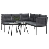 Garden Sofa Set with Cushions Black Steel and Textilene - Top-Down View
