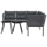 Garden Sofa Set with Cushions Black Steel and Textilene - 45-Degree Angle