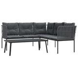 Garden Sofa Set with Cushions Black Steel and Textilene - Front View