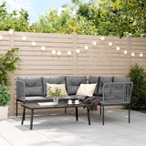 Garden Sofa Set with Cushions Black Steel and Textilene - Side View