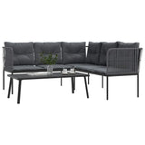 Garden Sofa Set with Cushions Black Steel and Textilene - Top-Down View