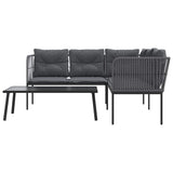 Garden Sofa Set with Cushions Black Steel and Textilene - 45-Degree Angle