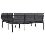 Garden Sofa Set with Cushions Black Steel and Textilene - Close-Up Angle