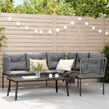 Garden Sofa Set with Cushions Black Steel and Textilene