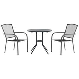 Stackable Garden Chair Set 3 Piece Anthracite Powder-coated Steel - Front View