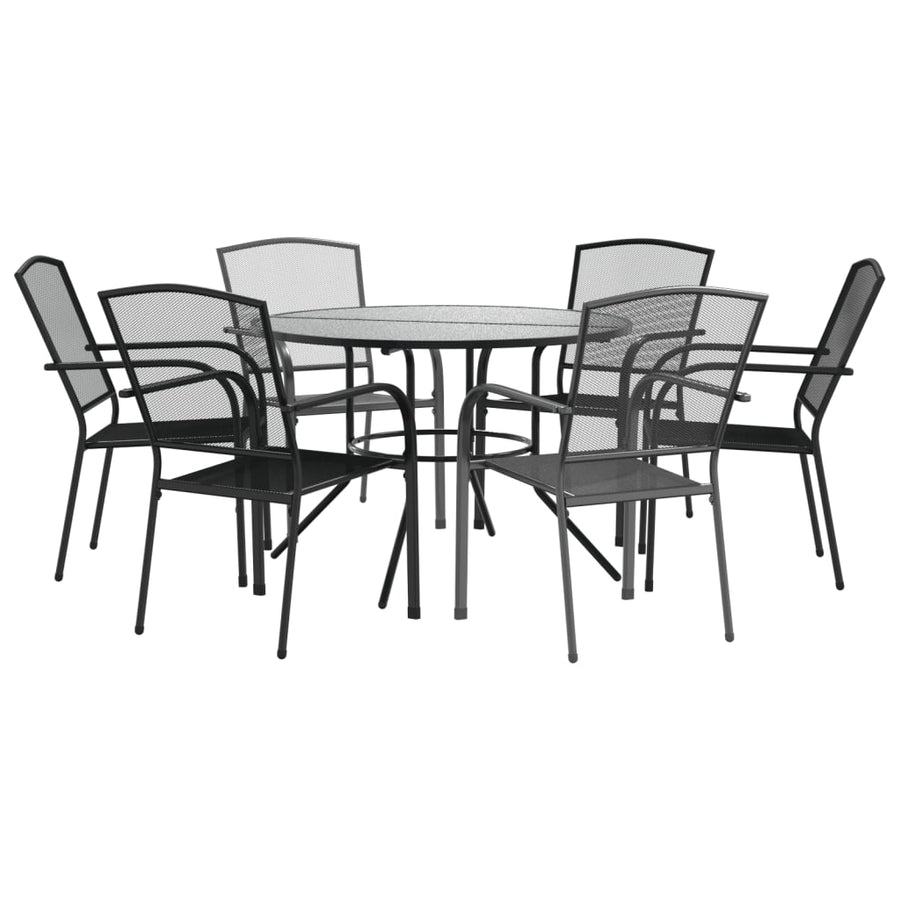 Stackable Garden Chair Set 7 Piece Anthracite Powder-coated Steel