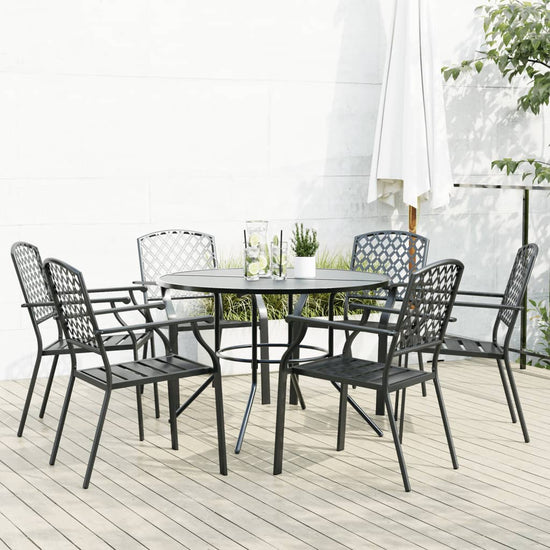 Stackable Garden Chair Set 7 Piece Anthracite Powder-coated Steel