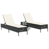 3 Piece Sun Lounger Set with Cushion Black Poly Rattan - Side View