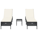 3 Piece Sun Lounger Set with Cushion Black Poly Rattan