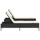 3 Piece Sun Lounger Set with Cushion Black Poly Rattan - 45-Degree Angle