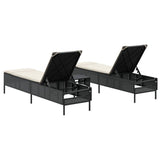 3 Piece Sun Lounger Set with Cushion Black Poly Rattan