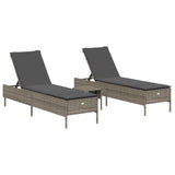 3 Piece Sun Lounger Set with Cushion Grey Poly Rattan - Front View
