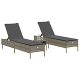 3 Piece Sun Lounger Set with Cushion Grey Poly Rattan - Side View
