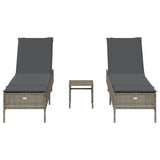 3 Piece Sun Lounger Set with Cushion Grey Poly Rattan - Top-Down View