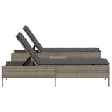 3 Piece Sun Lounger Set with Cushion Grey Poly Rattan - 45-Degree Angle