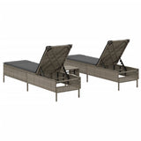 3 Piece Sun Lounger Set with Cushion Grey Poly Rattan - Rear View