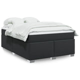 Box Spring Bed with Mattress Black Double Faux Leather - Front View