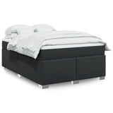 Box Spring Bed with Mattress Black Queen Faux Leather - Front View