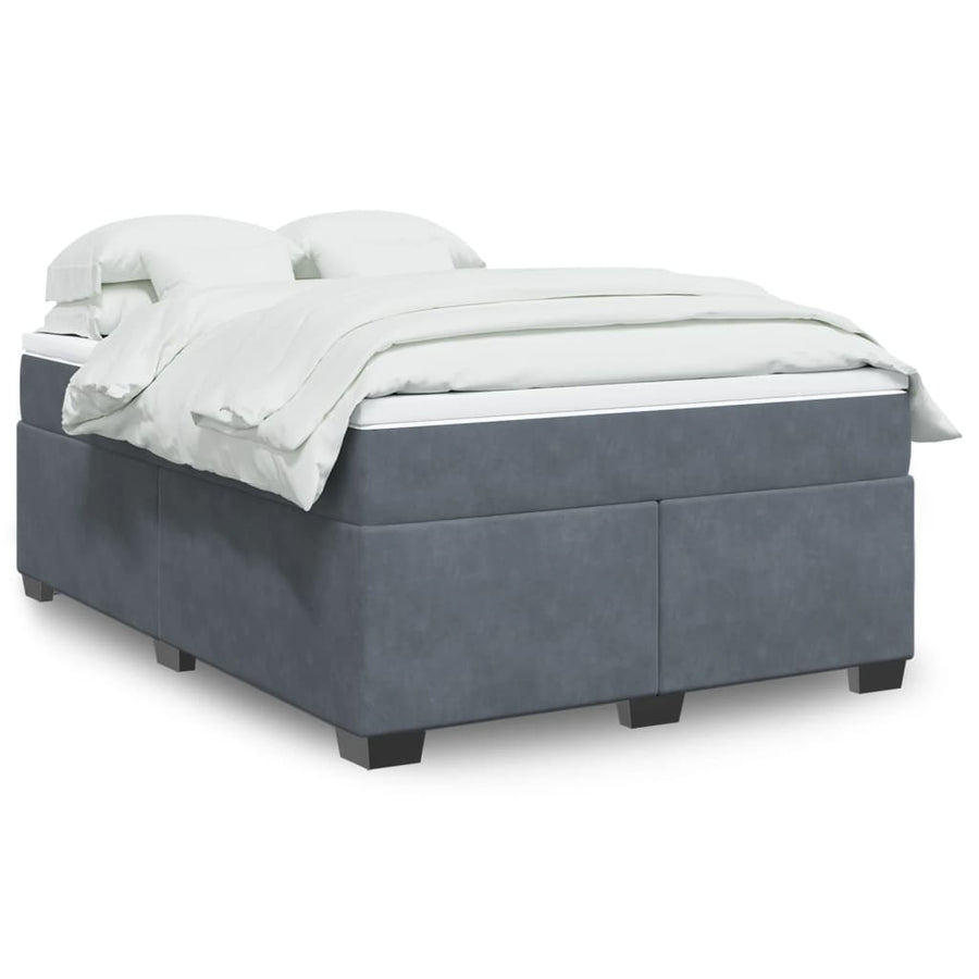 Box Spring Bed with Mattress Dark Grey Full Velvet