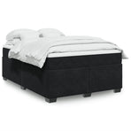 Box Spring Bed with Mattress Black Full Velvet