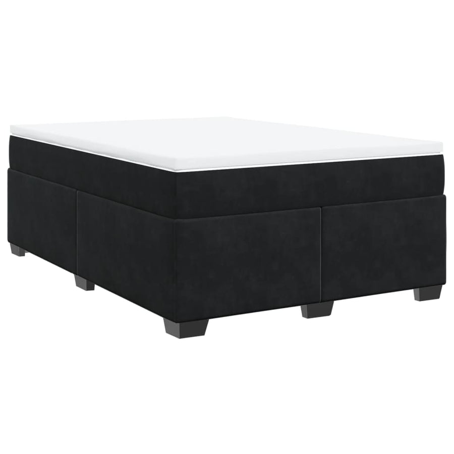 Box Spring Bed with Mattress Black Full Velvet