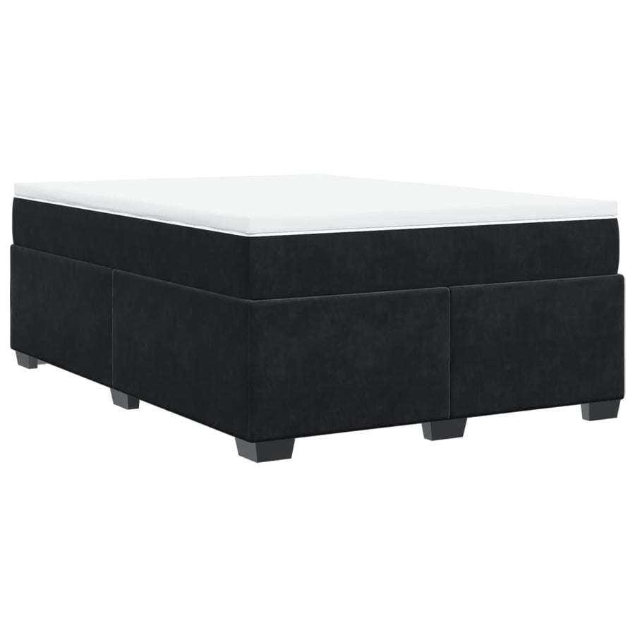 Box Spring Bed with Mattress Black Full Velvet