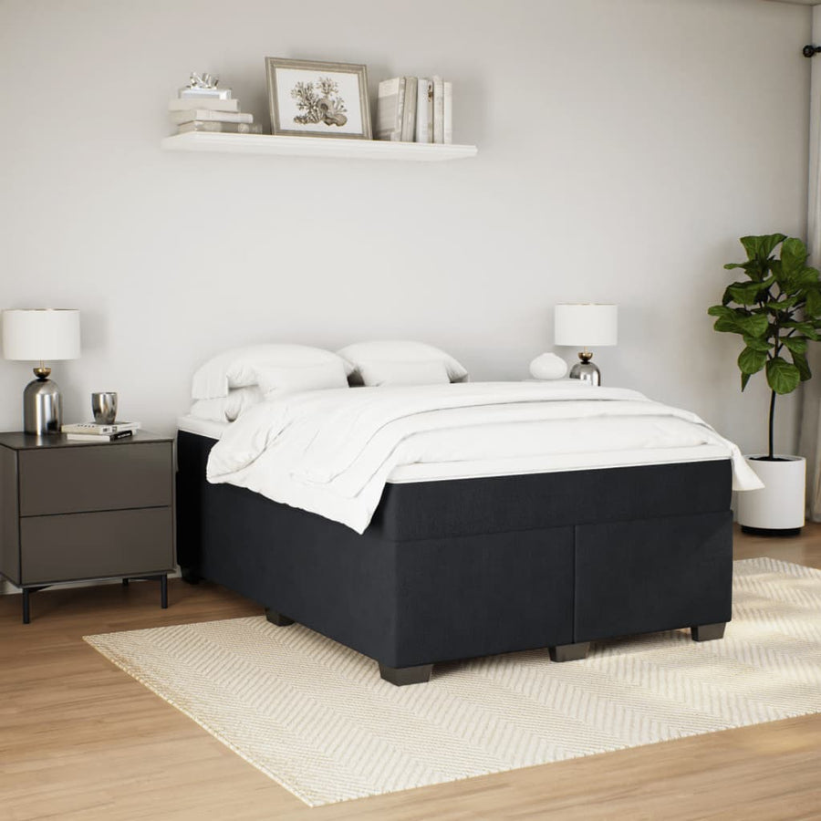 Box Spring Bed with Mattress Black Full Velvet