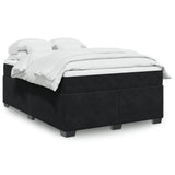Box Spring Bed with Mattress Black Queen Velvet - Front View