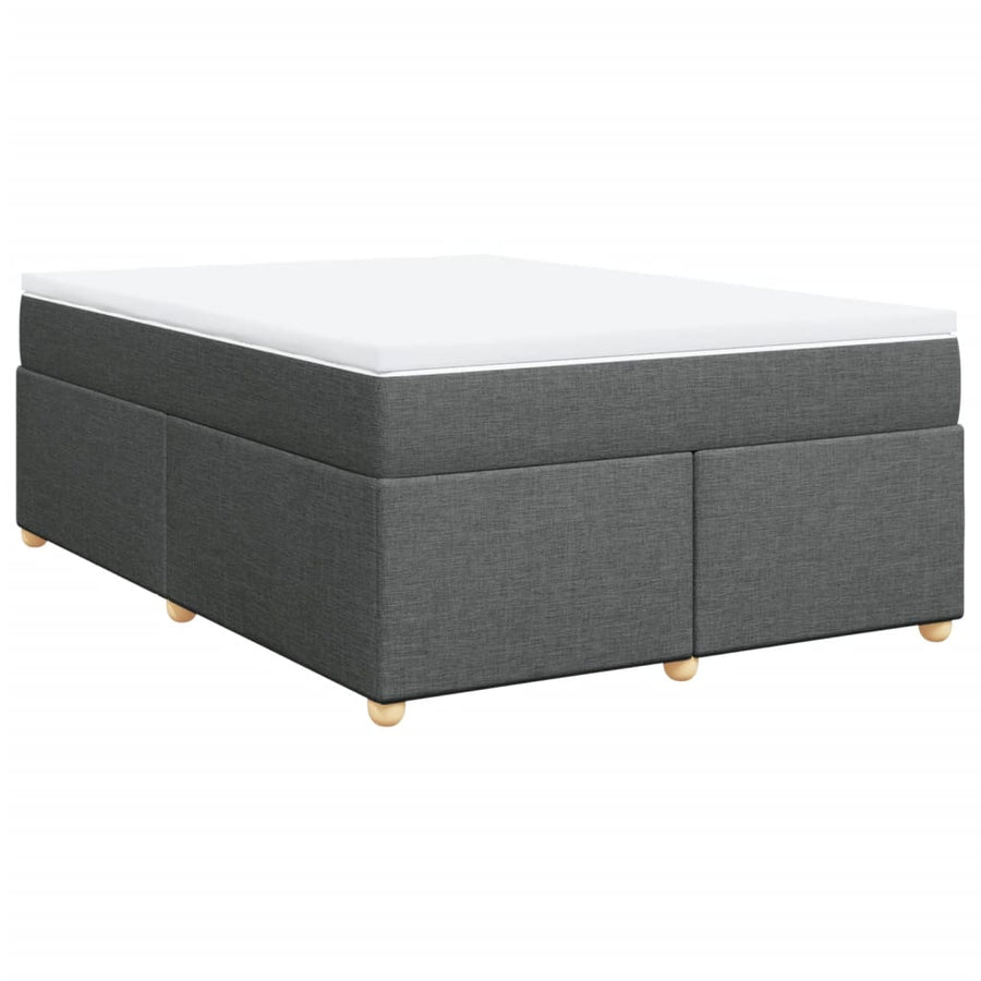 Box Spring Bed with Mattress Dark Grey Full Fabric