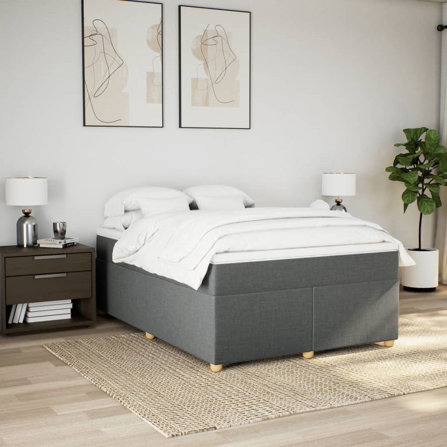 Box Spring Bed with Mattress Dark Grey Full Fabric