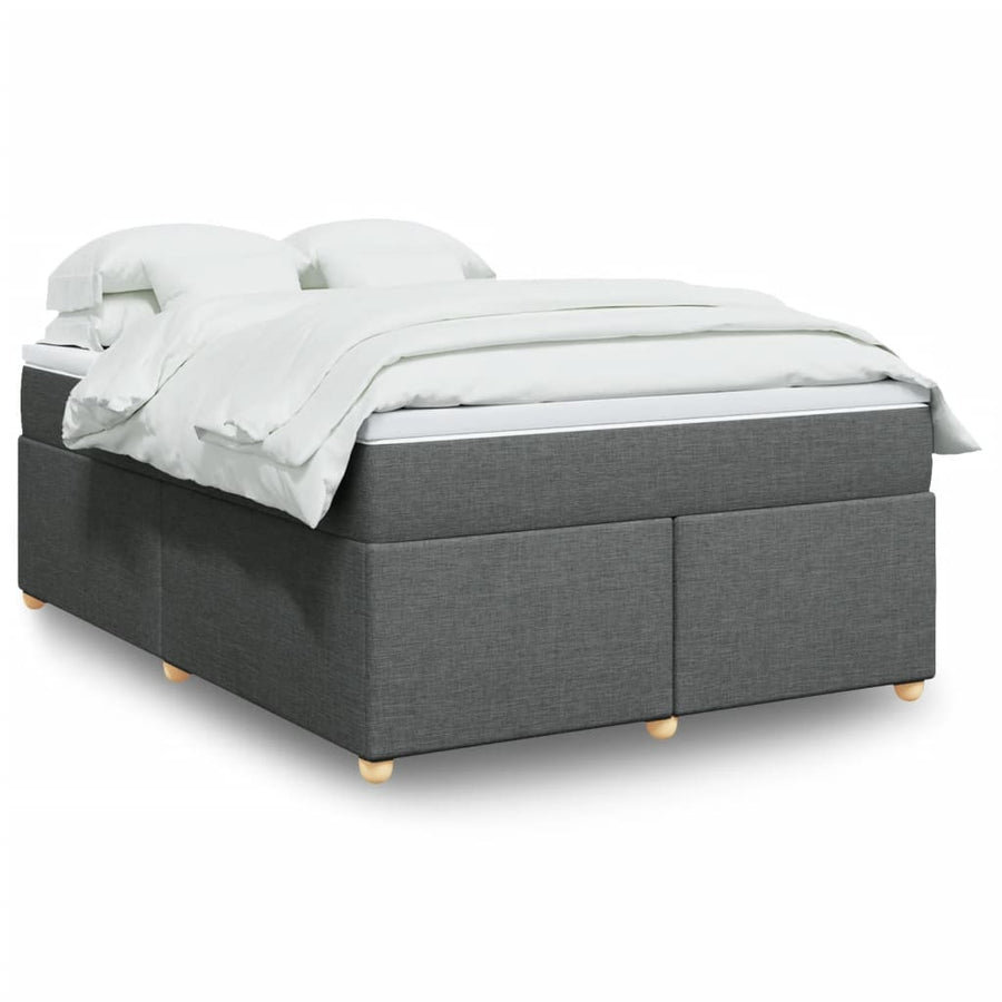 Box Spring Bed with Mattress Dark Grey Full Fabric