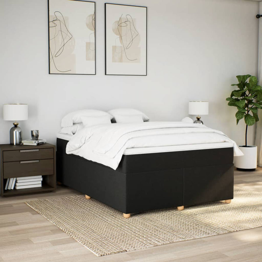 Box Spring Bed with Mattress Black Full Fabric
