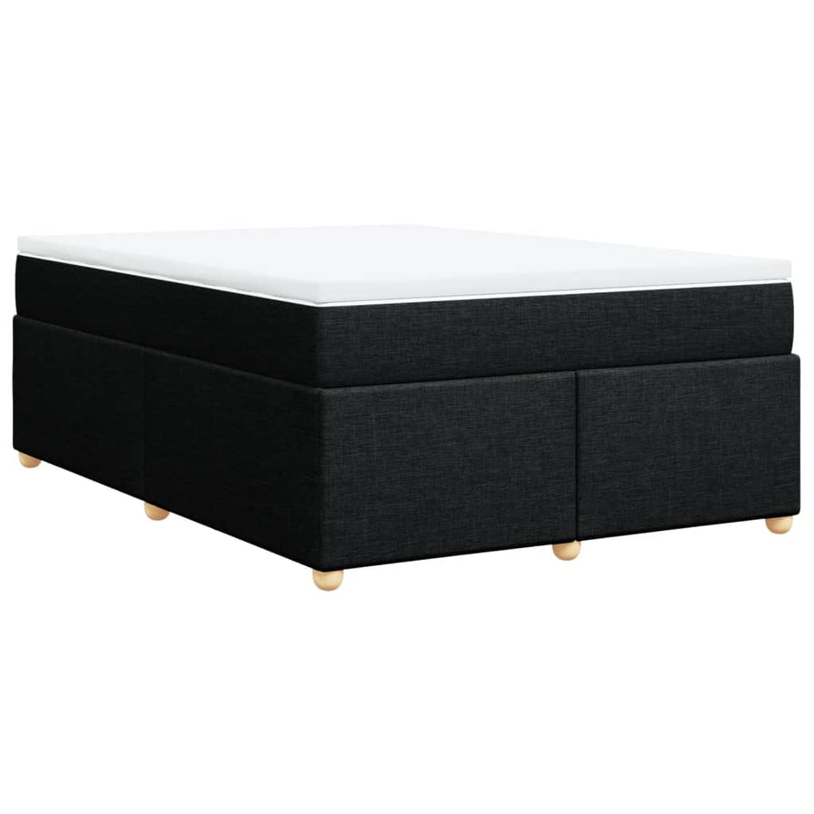 Box Spring Bed with Mattress Black Full Fabric