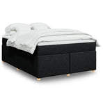 Box Spring Bed with Mattress Black Full Fabric