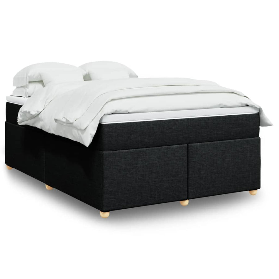 Box Spring Bed with Mattress Black Full Fabric