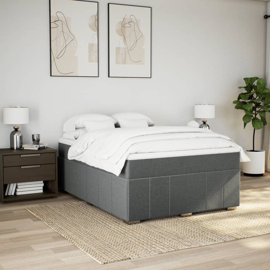 Box Spring Bed with Mattress Dark Grey Double Fabric