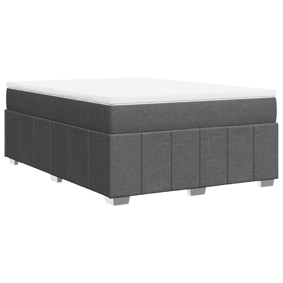 Box Spring Bed with Mattress Dark Grey Double Fabric
