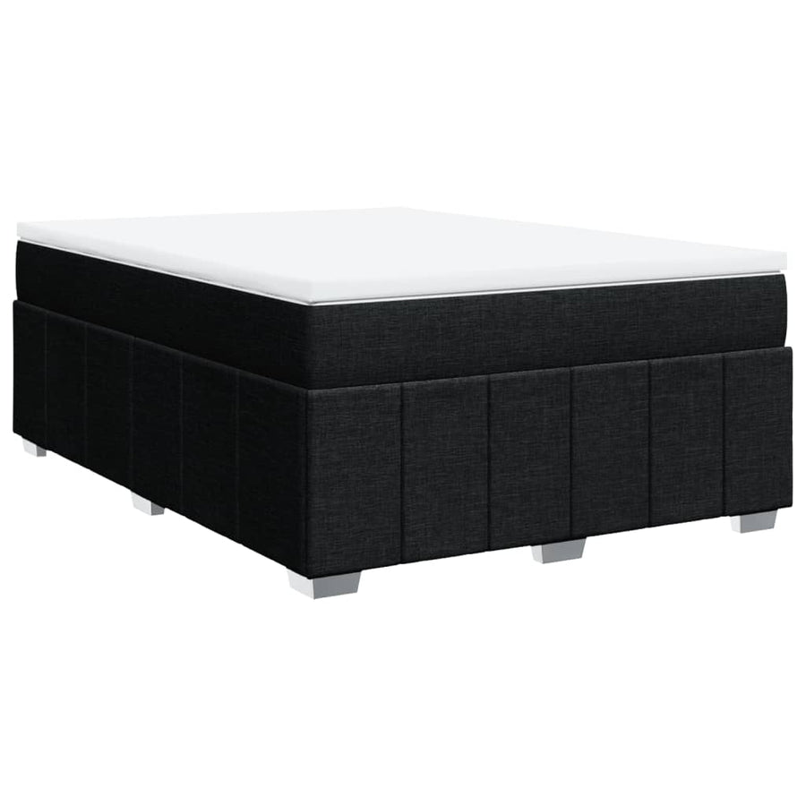 Box Spring Bed with Mattress Black Double Fabric