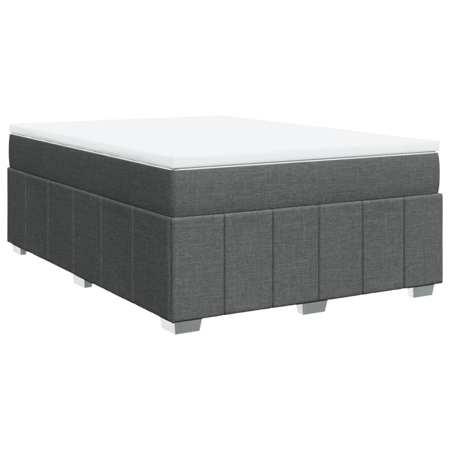 Box Spring Bed with Mattress Dark Grey Queen Fabric