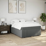 Box Spring Bed with Mattress Dark Grey Queen Size Fabric