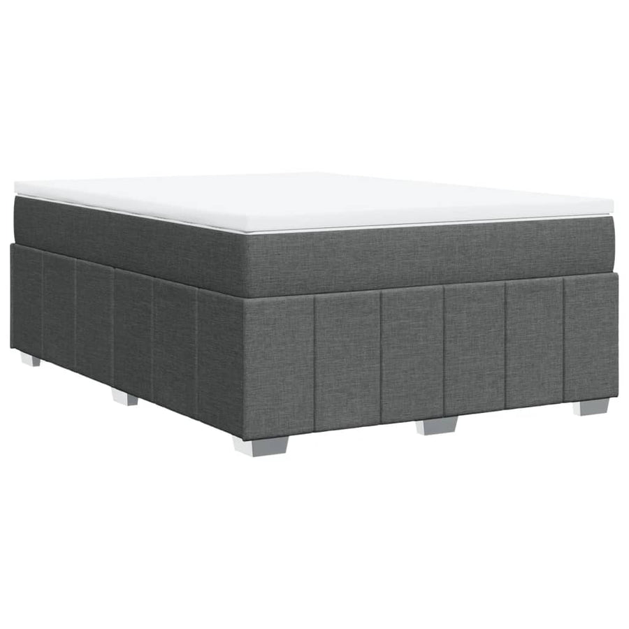 Box Spring Bed with Mattress Dark Grey Queen Fabric