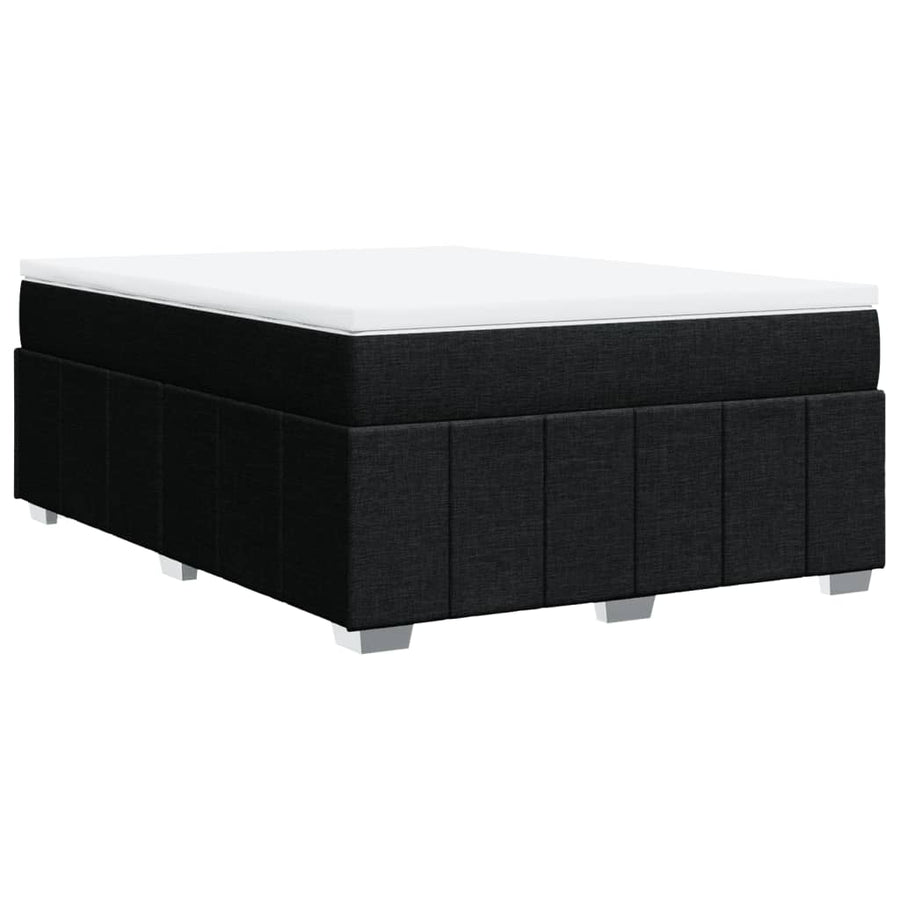 Box Spring Bed with Mattress Black Queen Fabric
