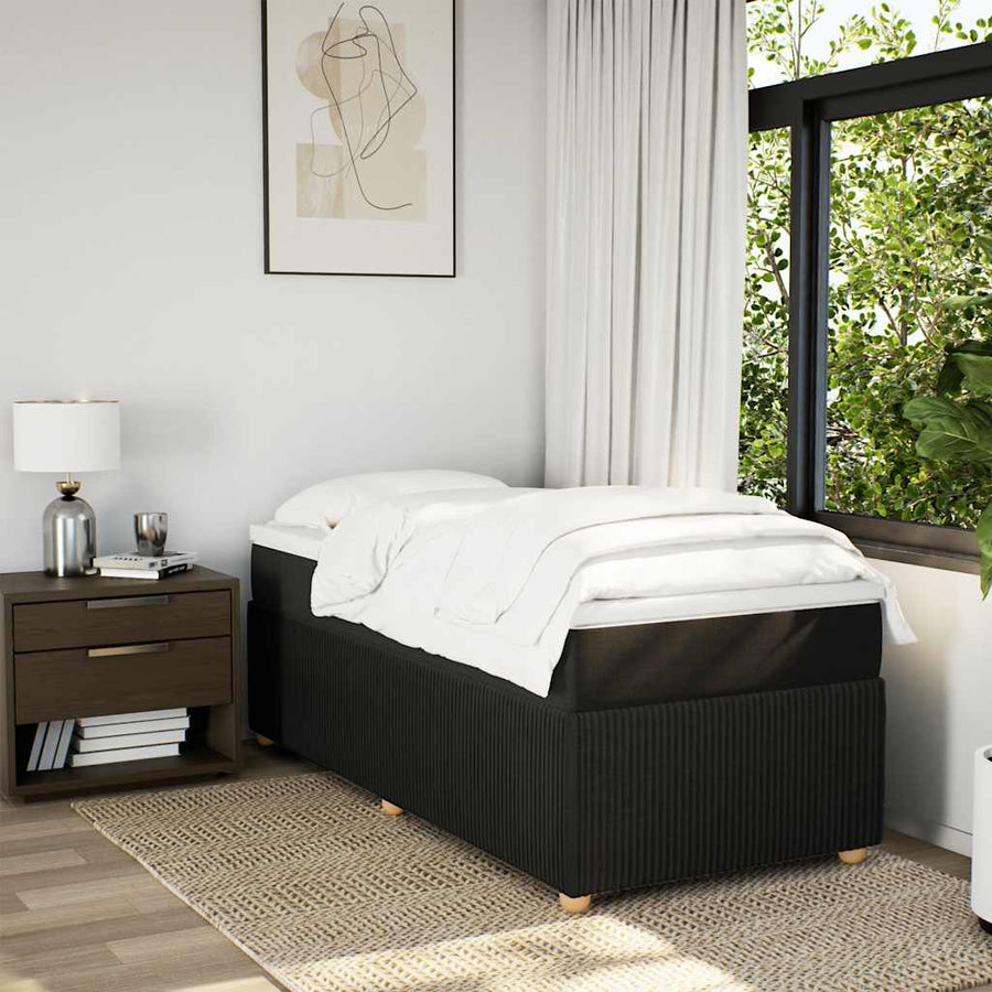 Box Spring Bed with Mattress Black King Single Fabric