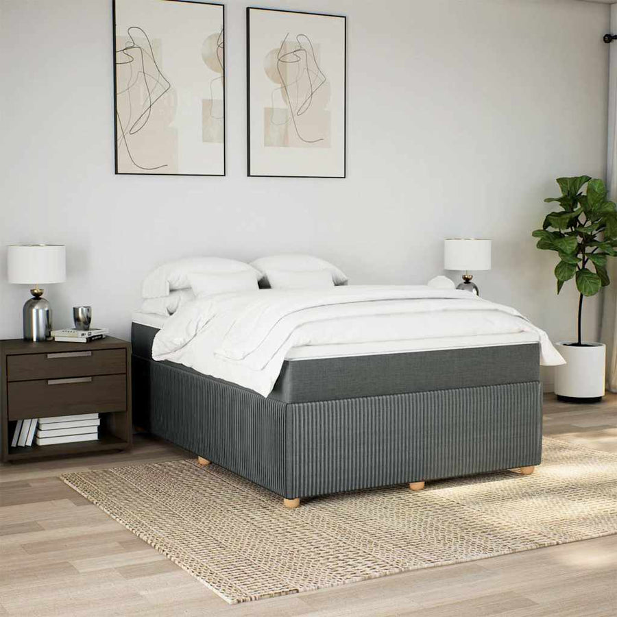 Box Spring Bed with Mattress Dark Grey Full Fabric